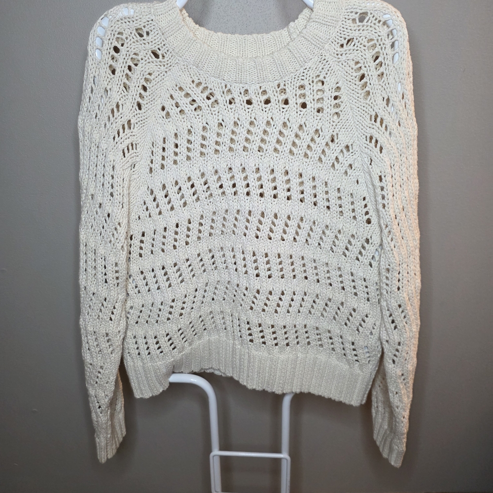American Eagle Outfitters Cream Open-Knit Crewneck Sweater